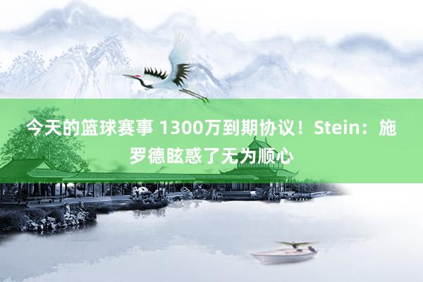 今天的篮球赛事 1300万到期协议！Stein：施罗德眩惑了无为顺心